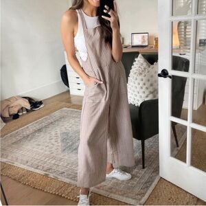 Pink Lily Finding My Paradise Taupe Striped Jumpsuit